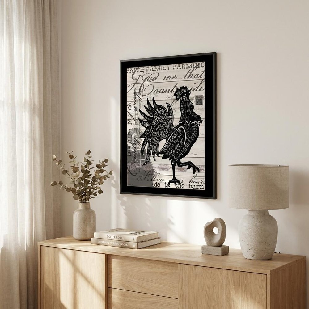 WELCOME TO THE FARM CHICKEN Black Framed Print Wall Art — view 1