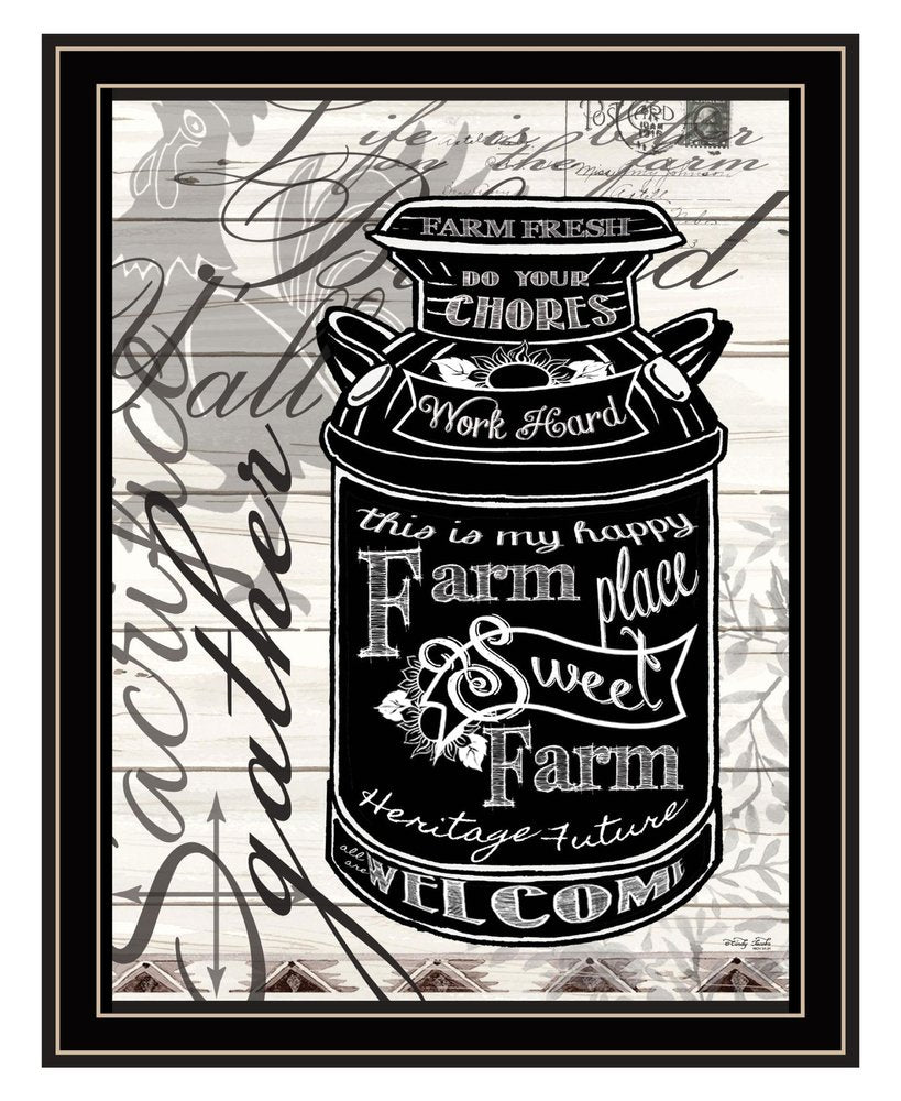 FARM SWEET FARM MILK CAN Black Framed Print Wall Art HomeRoots