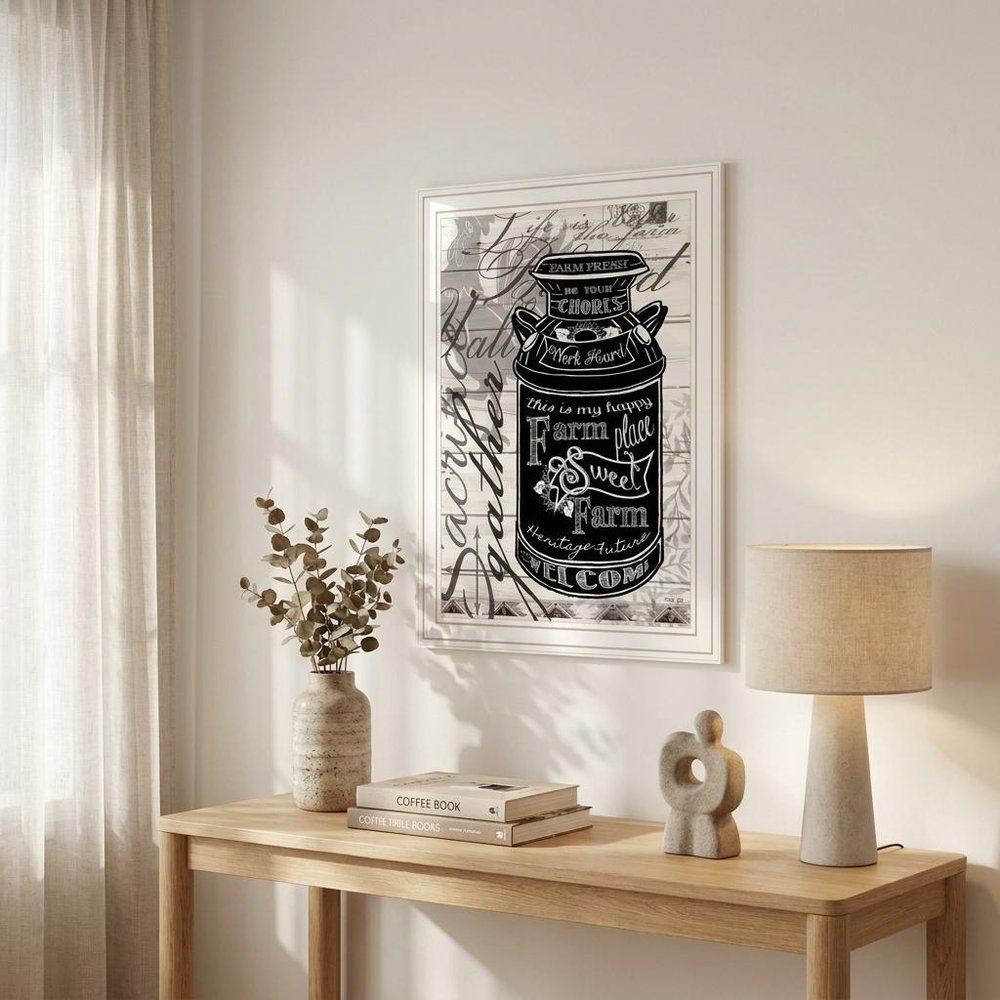 FARM SWEET FARM MILK CAN Black Framed Print Wall Art HomeRoots