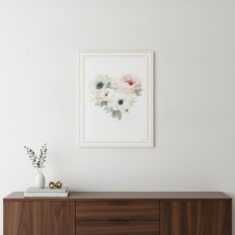 Floral Heart White Framed Print Wall Art — view 4