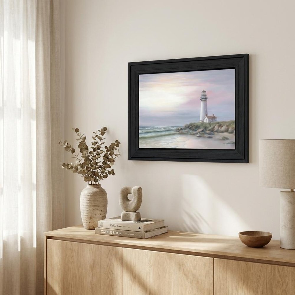 Lighthouse at Sunset Black Framed Print Wall Art — view 4