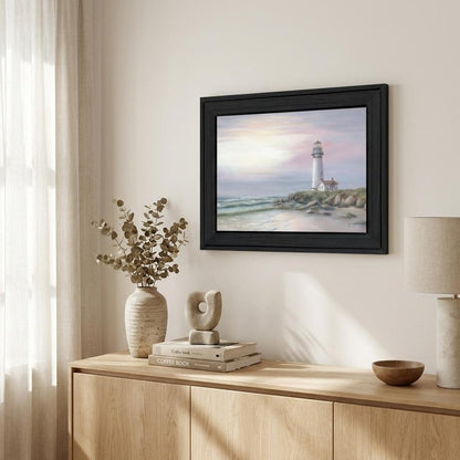 Lighthouse at Sunset Black Framed Print Wall Art HomeRoots