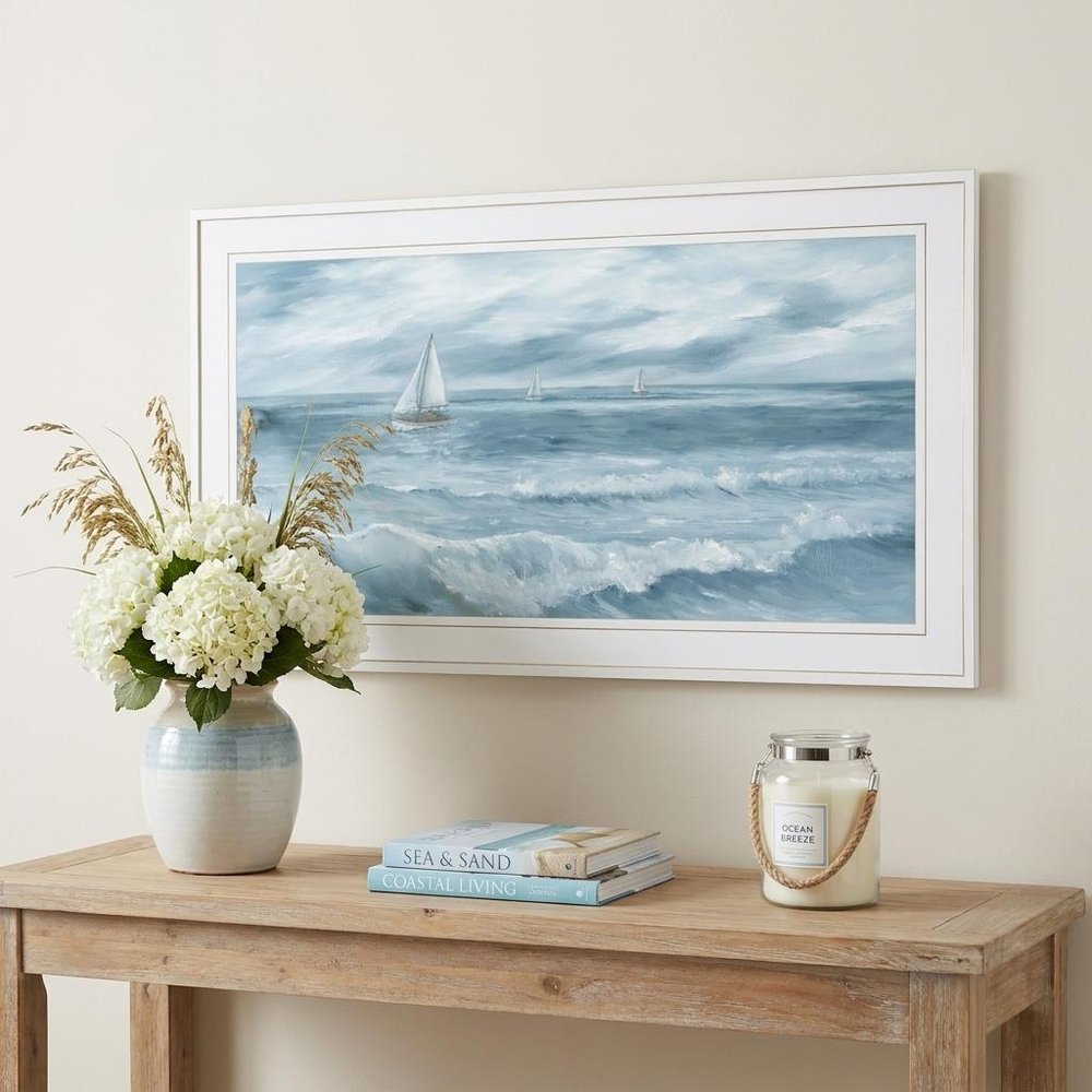 Three Sailboats White Framed Print Wall Art — view 1