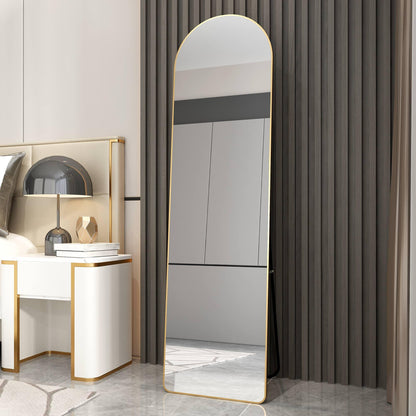 The 1st generation of floor mounted full length mirrors Aluminum alloy metal frame arched wall mirror bathroom makeup mirror - FurniFindUSA