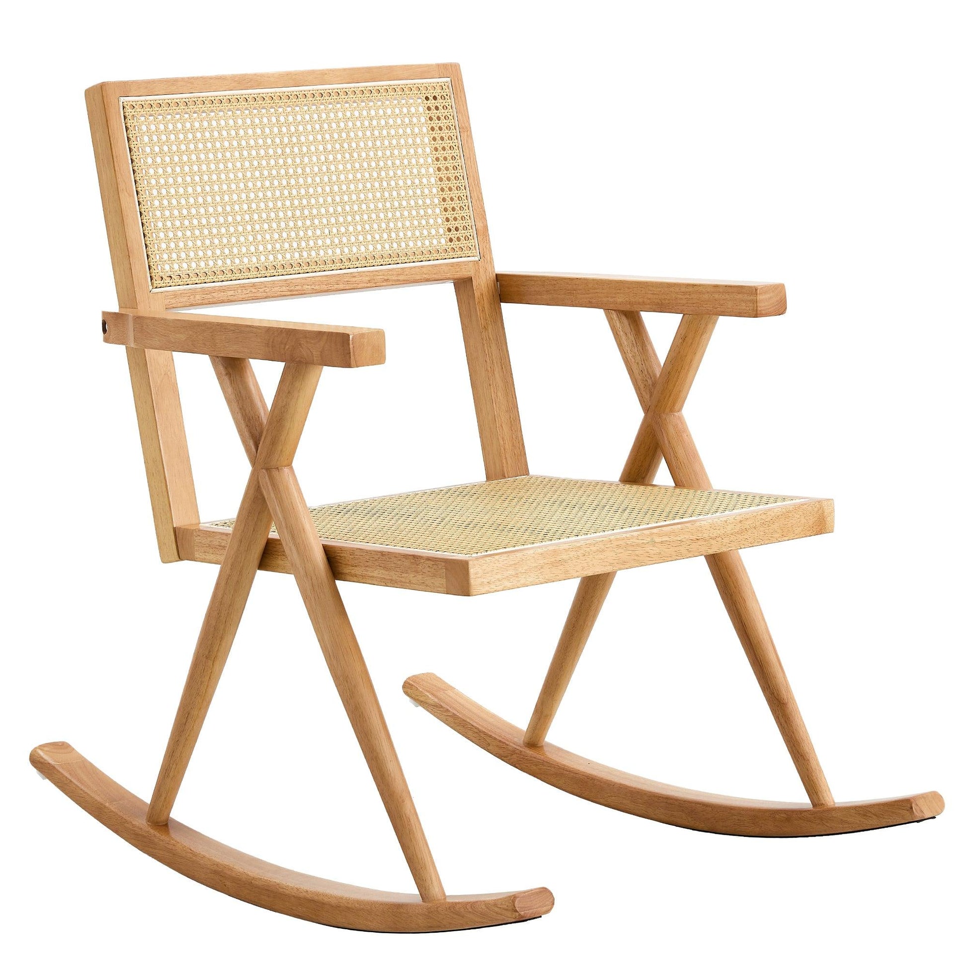 Solid wood+imitation rattan rocking chair allows you to relax quietly indoors and outdoors enhancing your sense of relaxation - FurniFindUSA