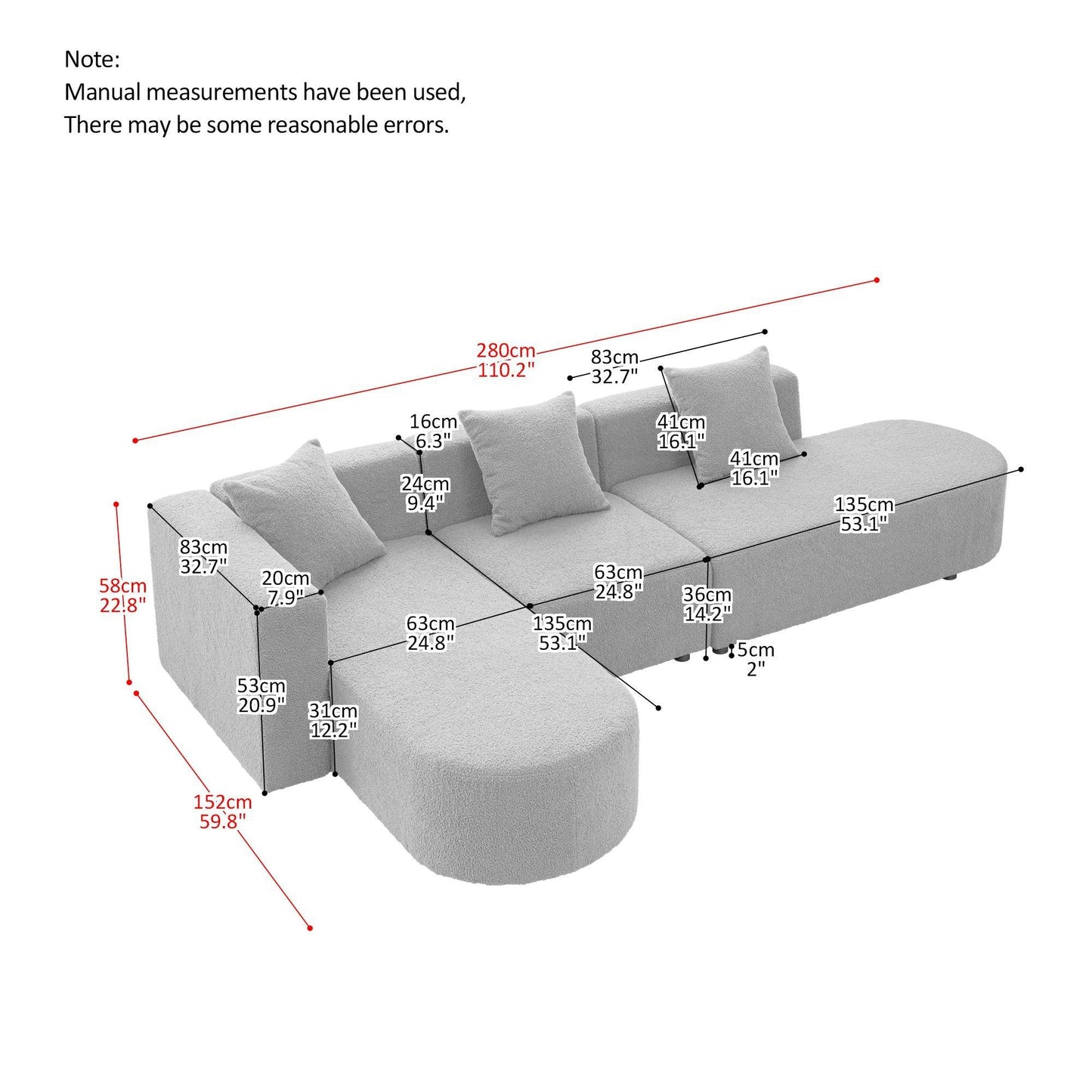 Modern L shape boucle Sofa with curved seat (facing left) - FurniFindUSA