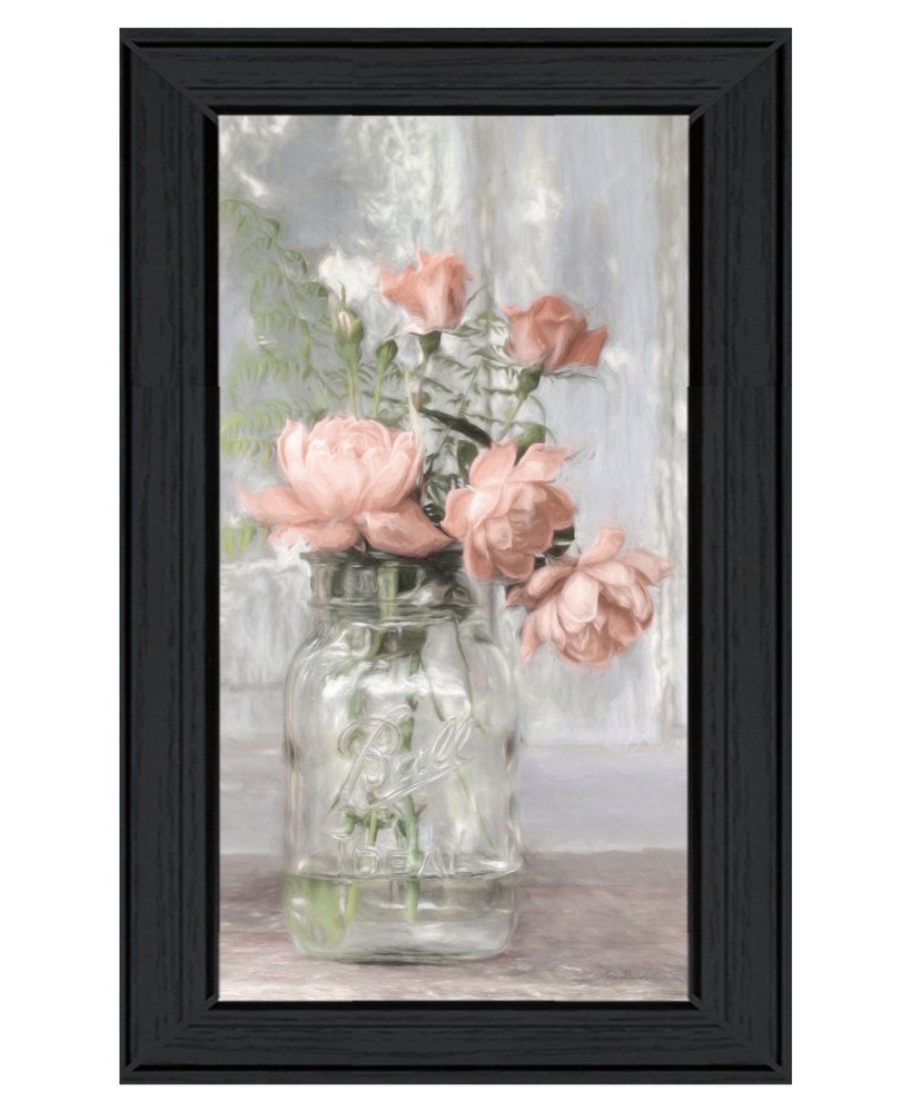 Cottage Peach Roses Black Framed Print Wall Art HomeRoots