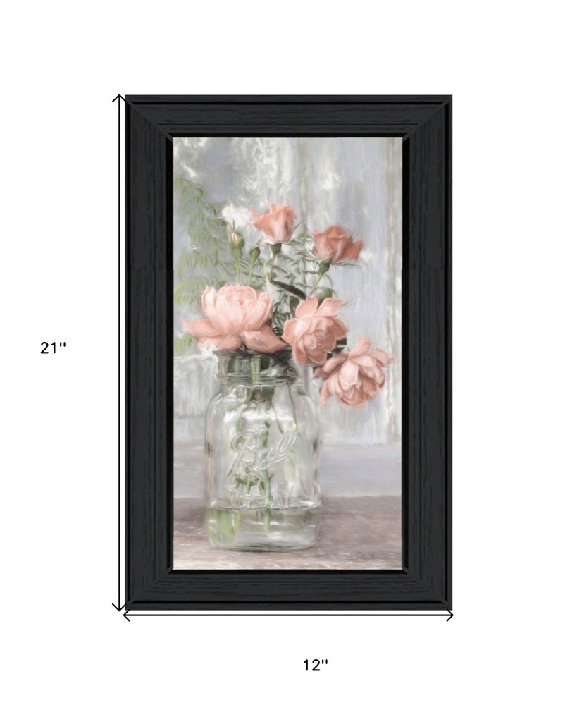 Cottage Peach Roses Black Framed Print Wall Art HomeRoots