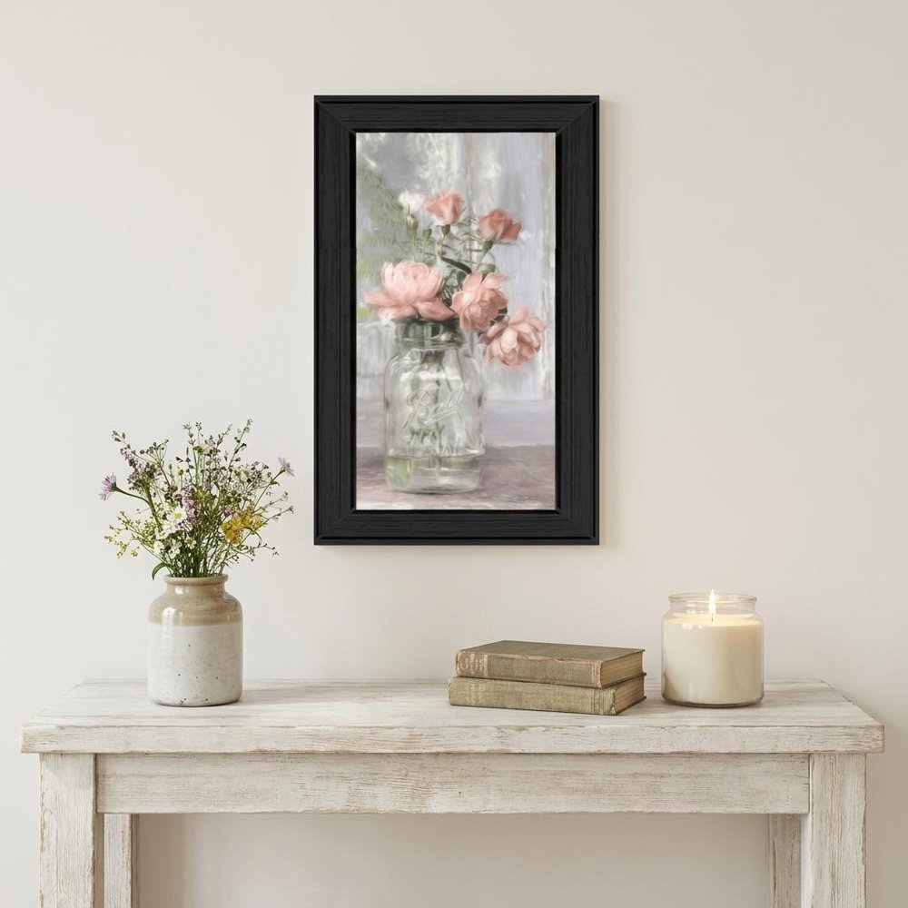 Cottage Peach Roses Black Framed Print Wall Art — view 4