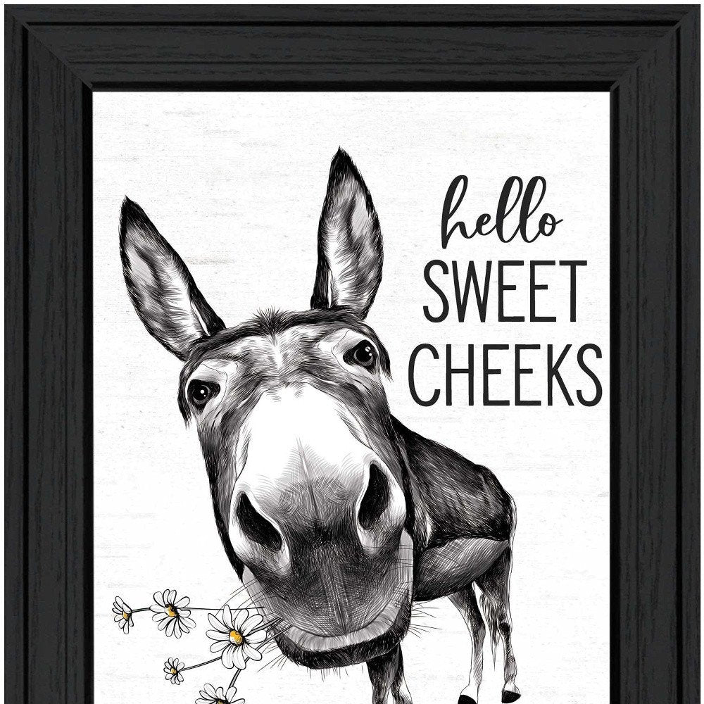 Hello Sweet Cheeks Donkey Black Framed Print Bathroom Wall Art — view 4