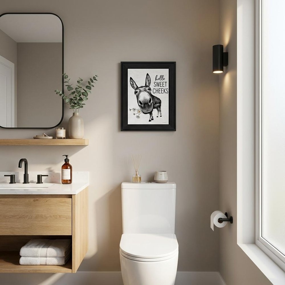 Hello Sweet Cheeks Donkey Black Framed Print Bathroom Wall Art HomeRoots