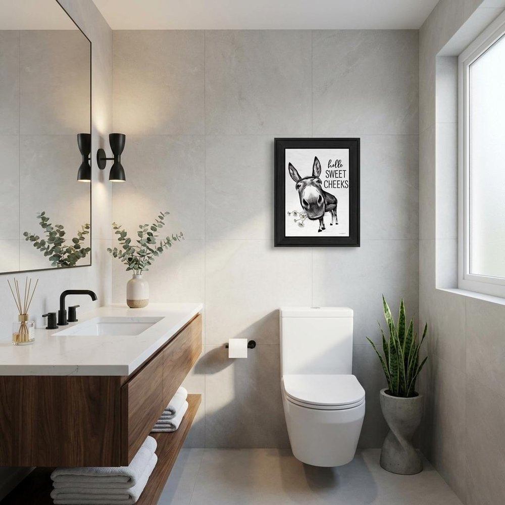 Hello Sweet Cheeks Donkey Black Framed Print Bathroom Wall Art — view 5