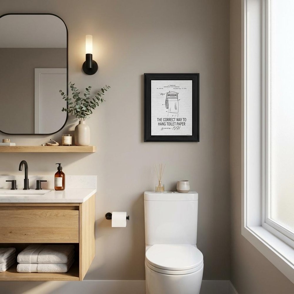 Correct Way to Hang Toilet Paper Black Framed Print Bathroom Wall Art — view 3