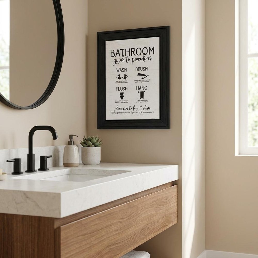 Bathroom Guide Black Framed Print Bathroom Wall Art HomeRoots