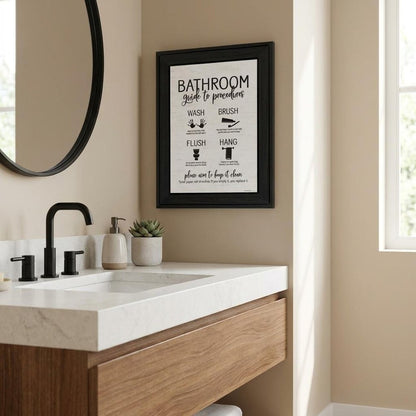 Bathroom Guide Black Framed Print Bathroom Wall Art HomeRoots
