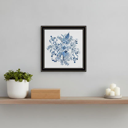 Floral Calligraphy Sketches Black Framed Print Wall Art