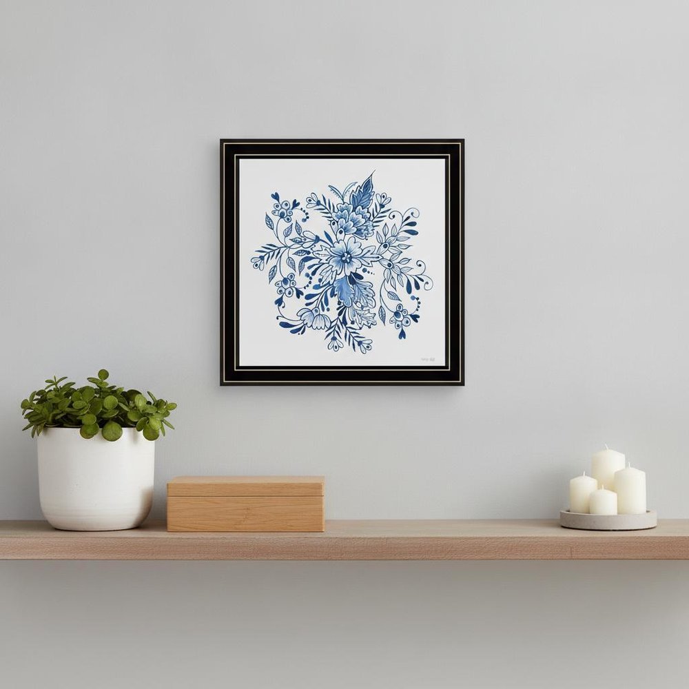 Floral Calligraphy Sketches Black Framed Print Wall Art — view 1