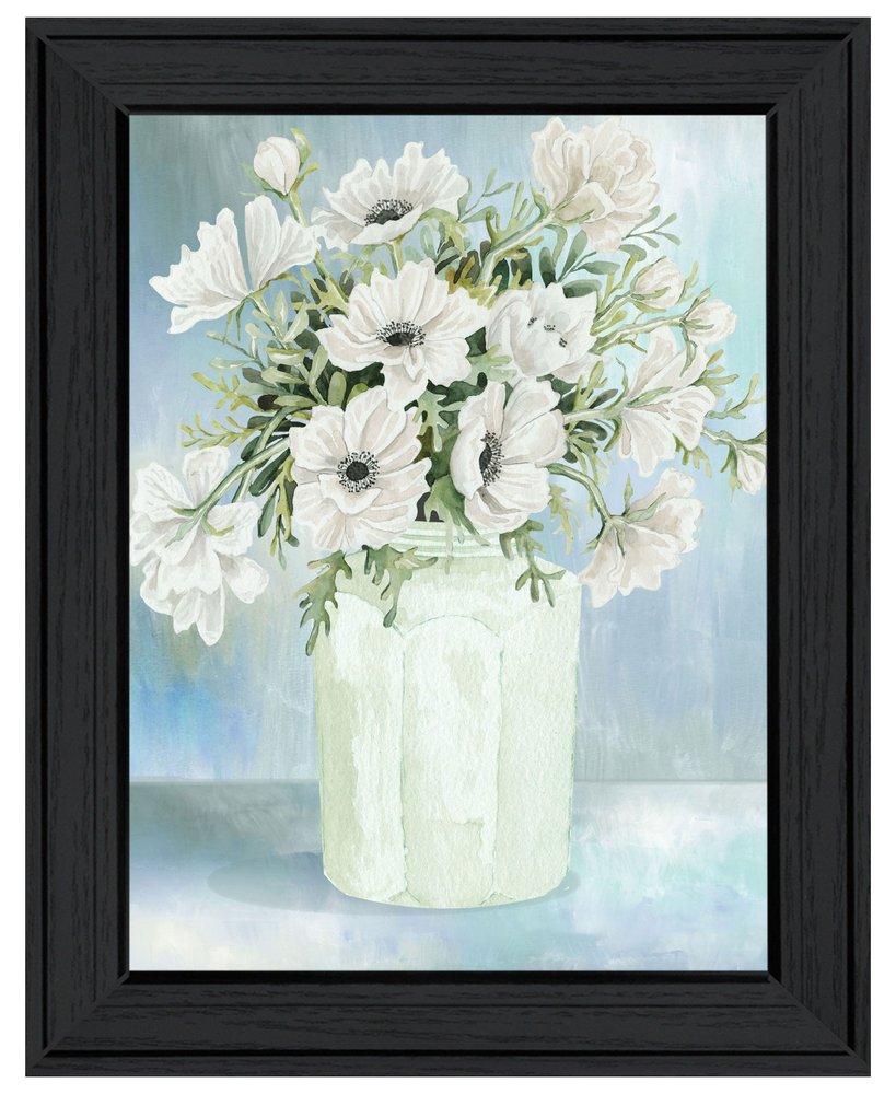 White Blooms Black Framed Print Wall Art — view 1