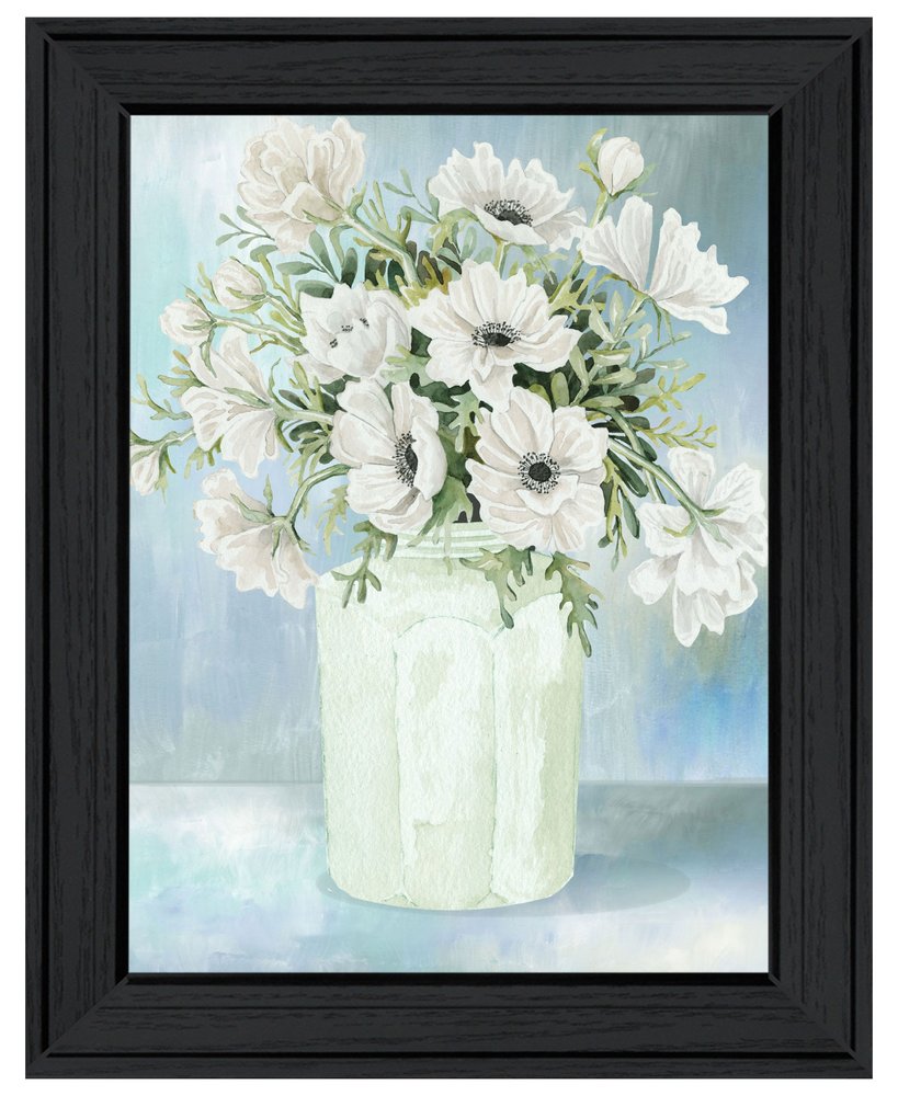 White Blooms Black Framed Print Wall Art — view 3