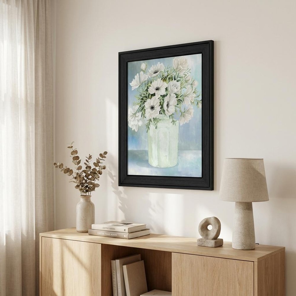 White Blooms Black Framed Print Wall Art — view 4