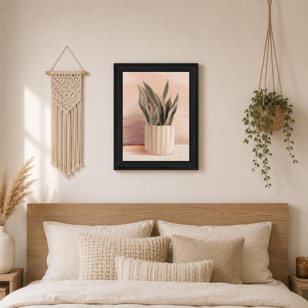 Striped Bohemian Plant Black Framed Print Wall Art — view 5