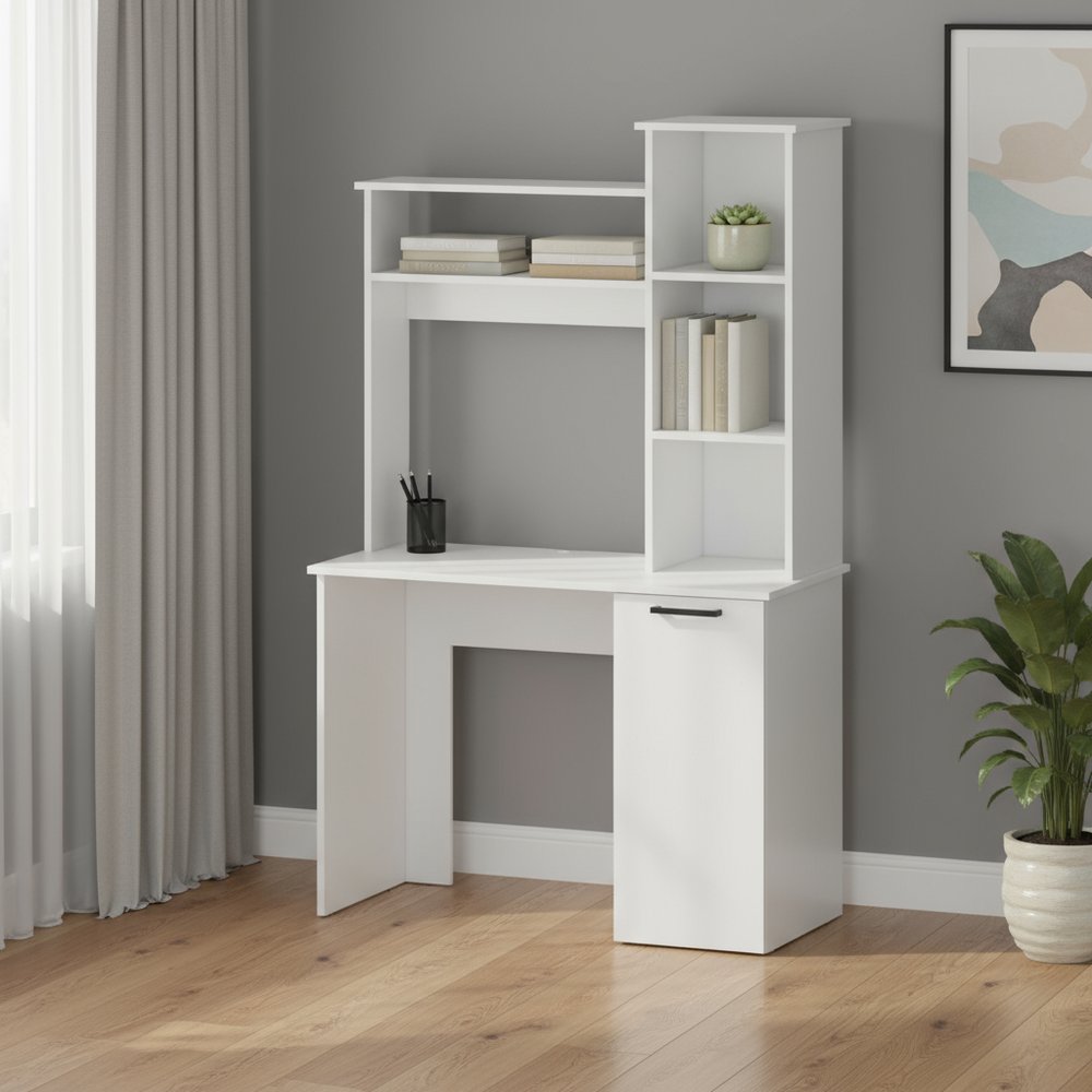 39" White Computer Desk With Hutch HomeRoots