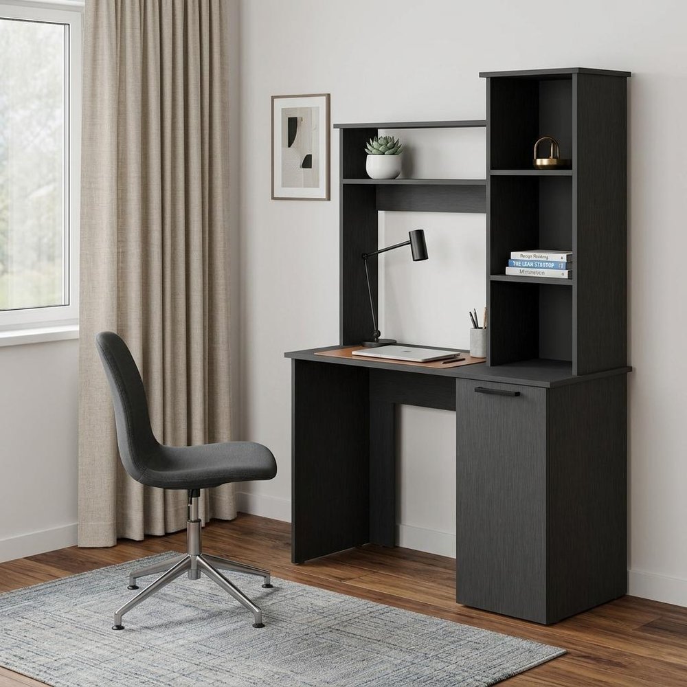 39" Black Computer Desk With Hutch HomeRoots
