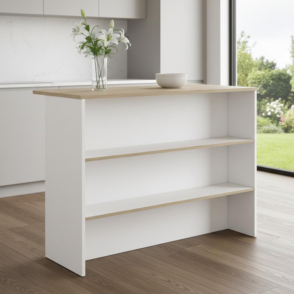 White and Natural 47" Kitchen Island With Storage HomeRoots