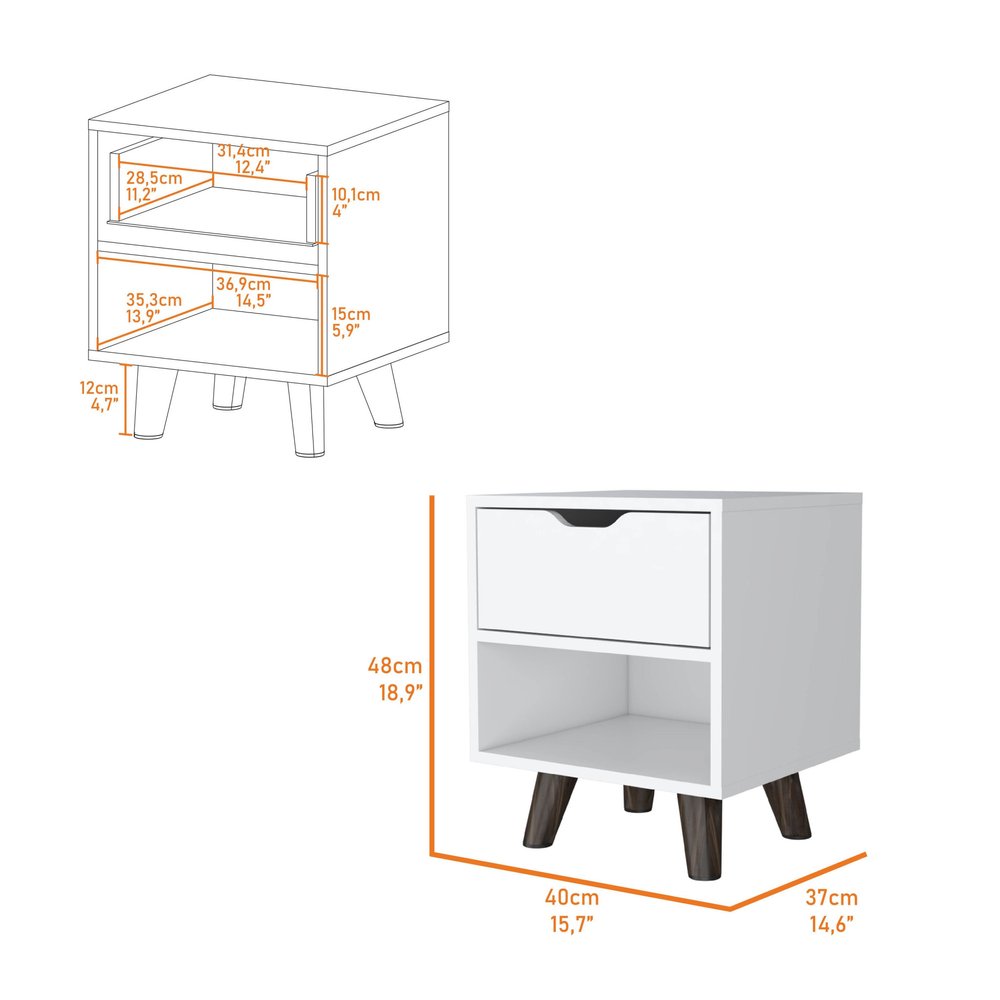 19" White Wood One Drawer Nightstand HomeRoots