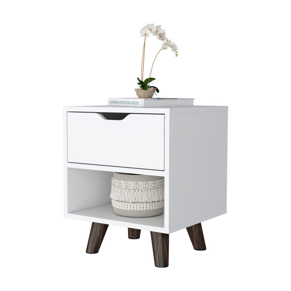 19" White Wood One Drawer Nightstand HomeRoots