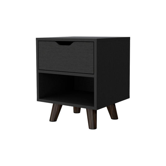 19" Black Wood One Drawer Nightstand