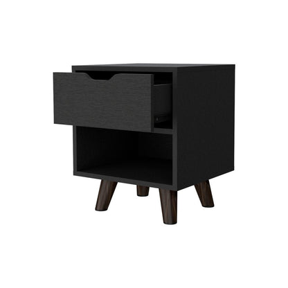 19" Black Wood One Drawer Nightstand HomeRoots