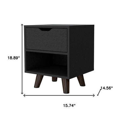 19" Black Wood One Drawer Nightstand HomeRoots