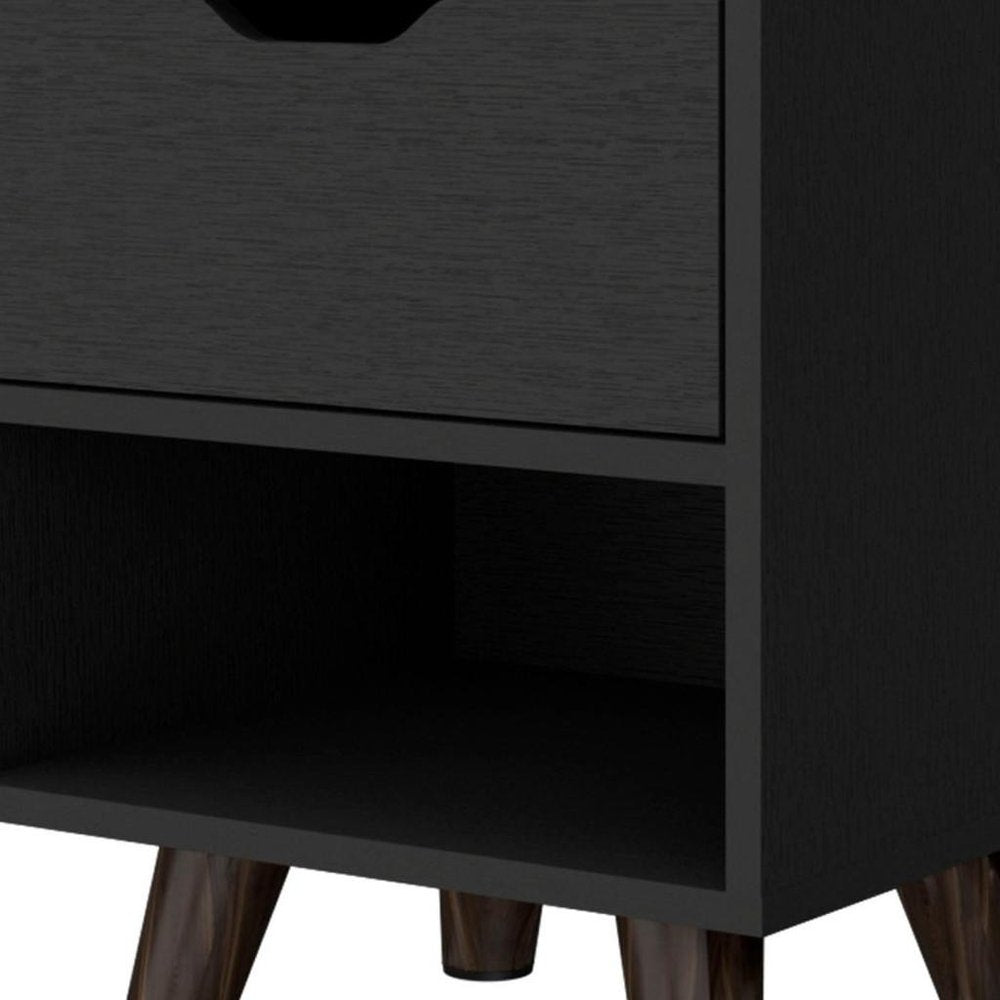 19" Black Wood One Drawer Nightstand HomeRoots