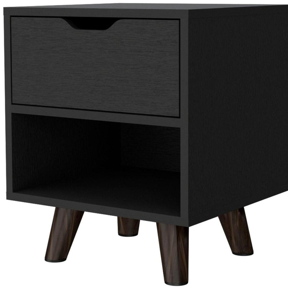 19" Black Wood One Drawer Nightstand HomeRoots