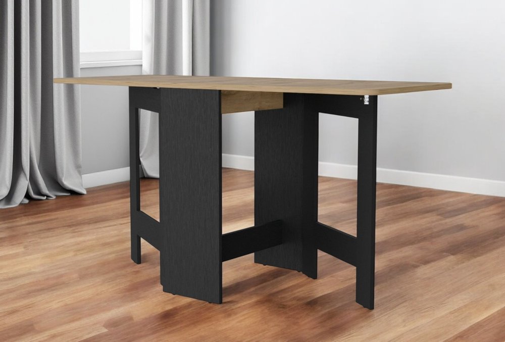 24" Wood Brown And Black Drop Leaf Trestle Base Dining Table HomeRoots
