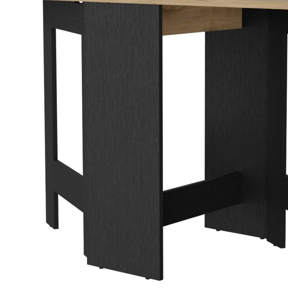 24" Wood Brown And Black Drop Leaf Trestle Base Dining Table HomeRoots