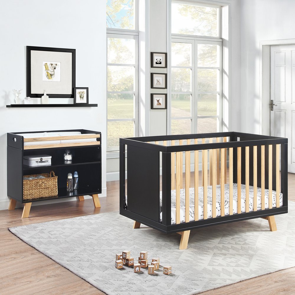 Black Solid and Manufactured Wood Standard Three In One Convertible Crib HomeRoots