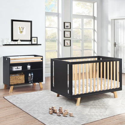 Black Solid and Manufactured Wood Standard Three In One Convertible Crib HomeRoots