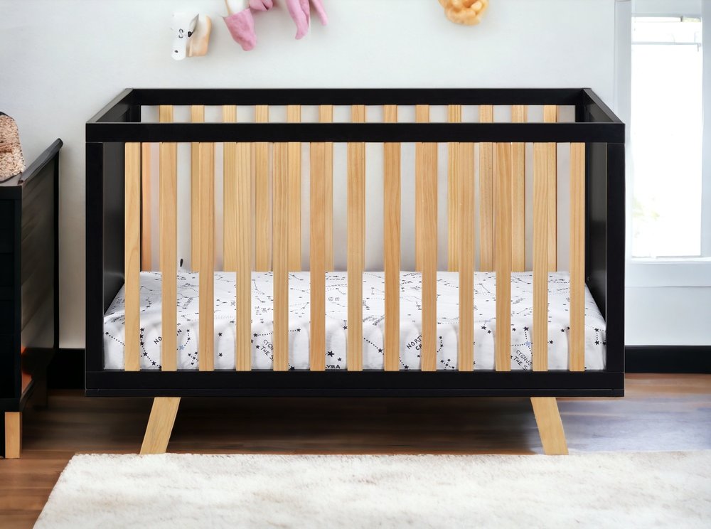 Black Solid and Manufactured Wood Standard Three In One Convertible Crib HomeRoots
