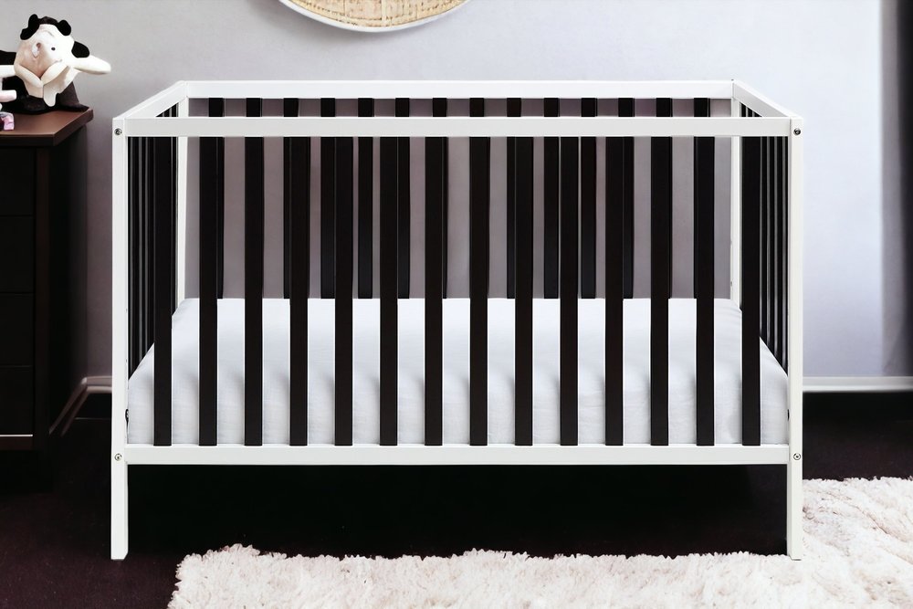 Black and White Solid and Manufactured Wood Standard Three In One Convertible Crib HomeRoots