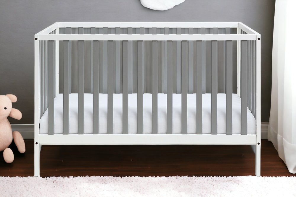 Gray and White Solid and Manufactured Wood Standard Three In One Convertible Crib HomeRoots