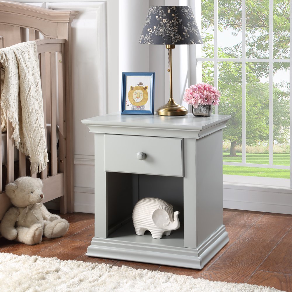 24" Gray Solid Wood and Wood One Drawer Nightstand HomeRoots