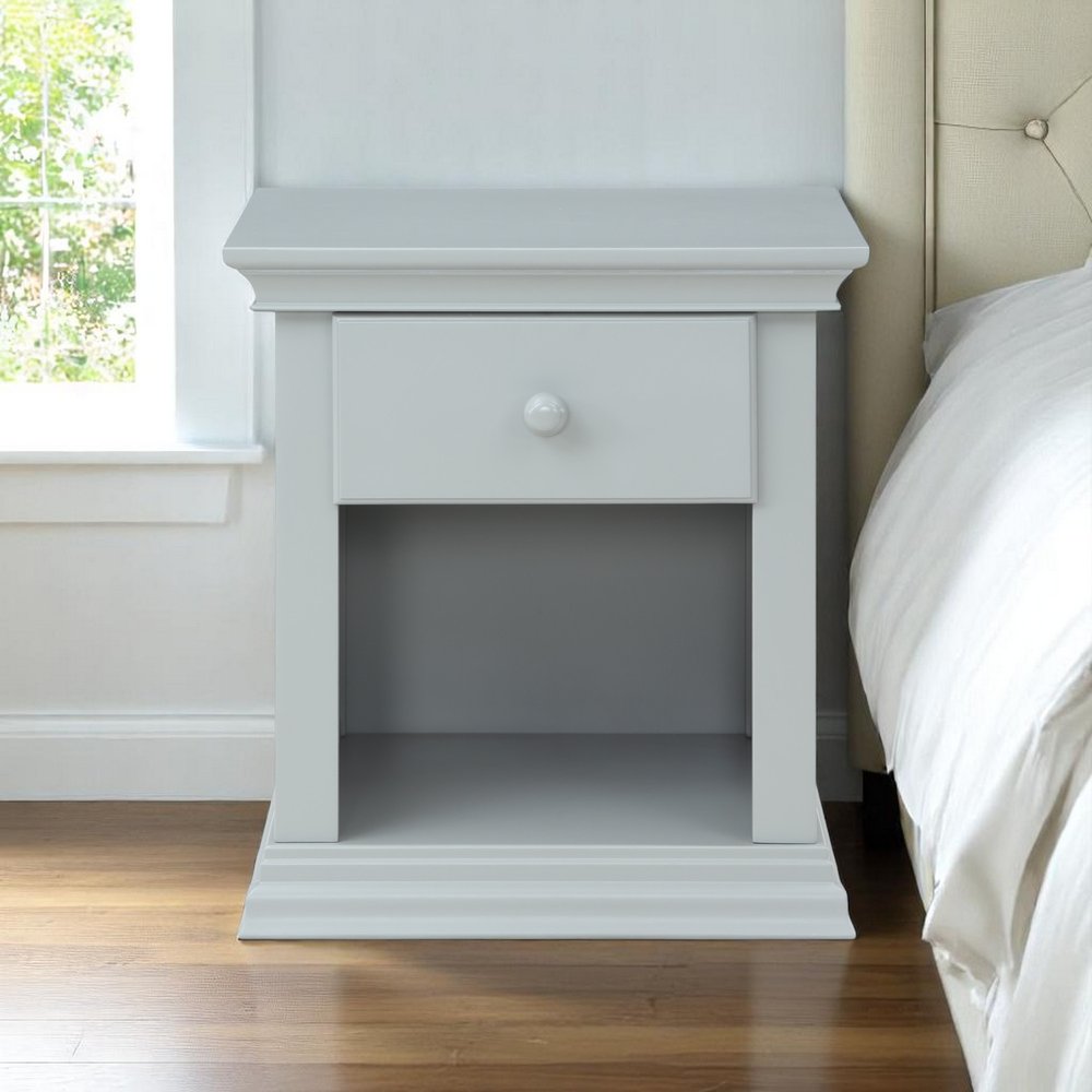 24" Gray Solid Wood and Wood One Drawer Nightstand HomeRoots