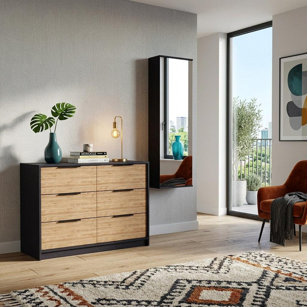 Two Piece Black And Brown Bedroom Set With Mirror — view 2