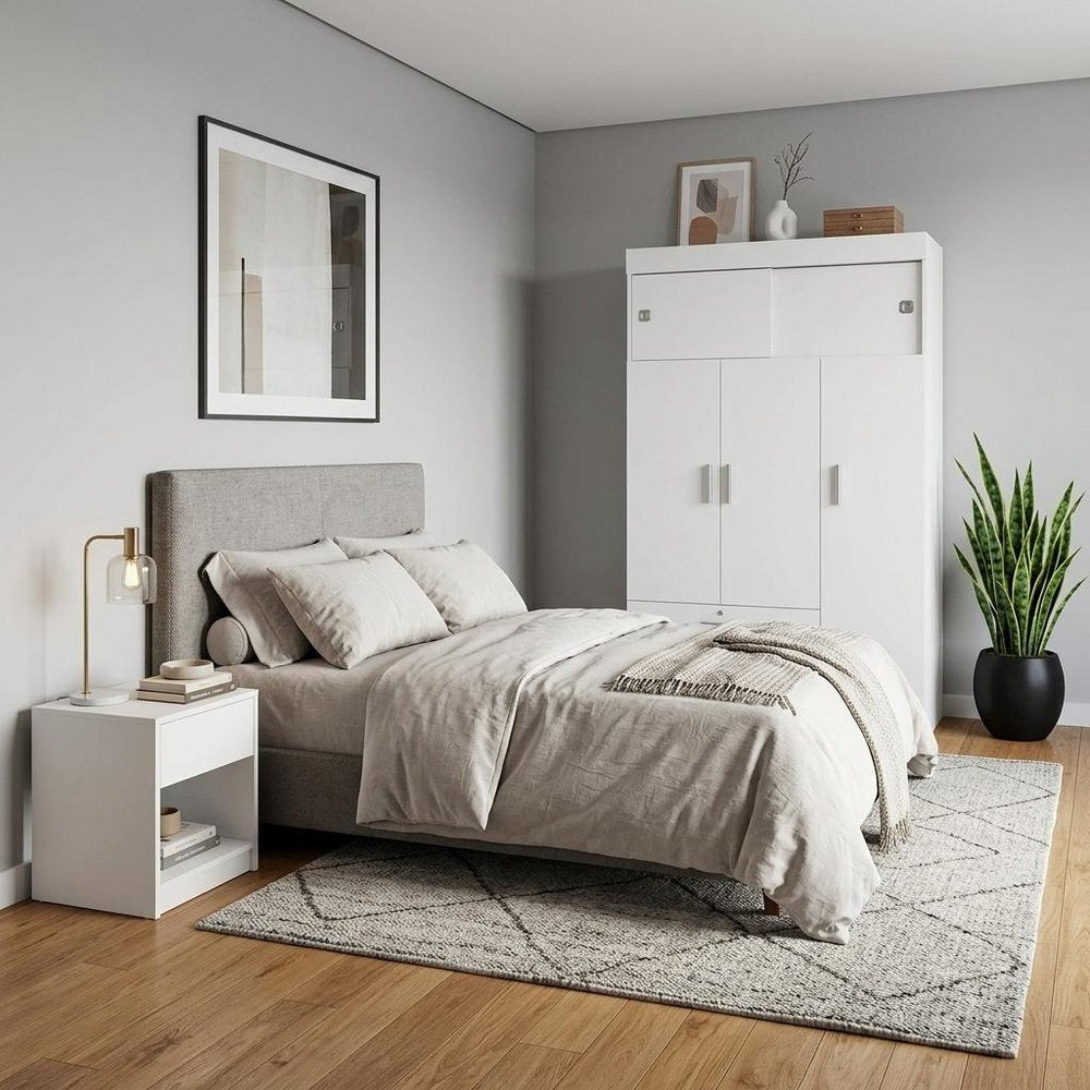 Two Piece White and Natural Bedroom Set — view 7