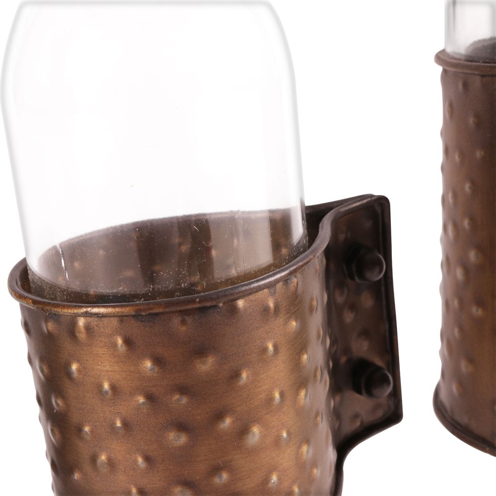 Set of Three Clear and Bronze Hammered Cylinder Metal and Glass Table Vase HomeRoots