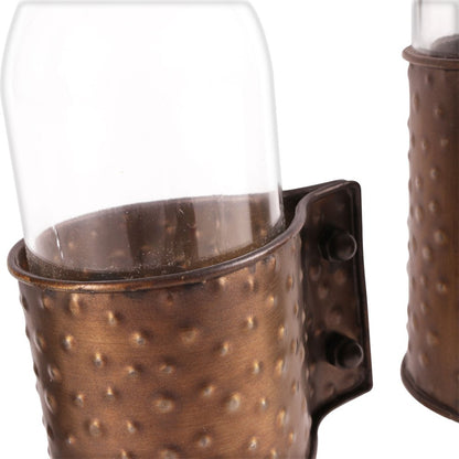 Set of Three Clear and Bronze Hammered Cylinder Metal and Glass Table Vase HomeRoots