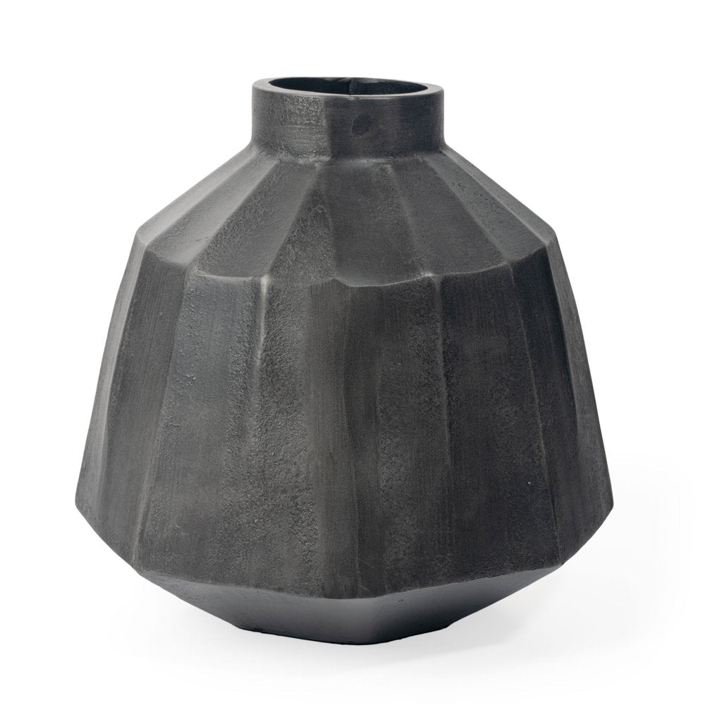 11" Gray Geometric Round Aluminum Table Vase HomeRoots