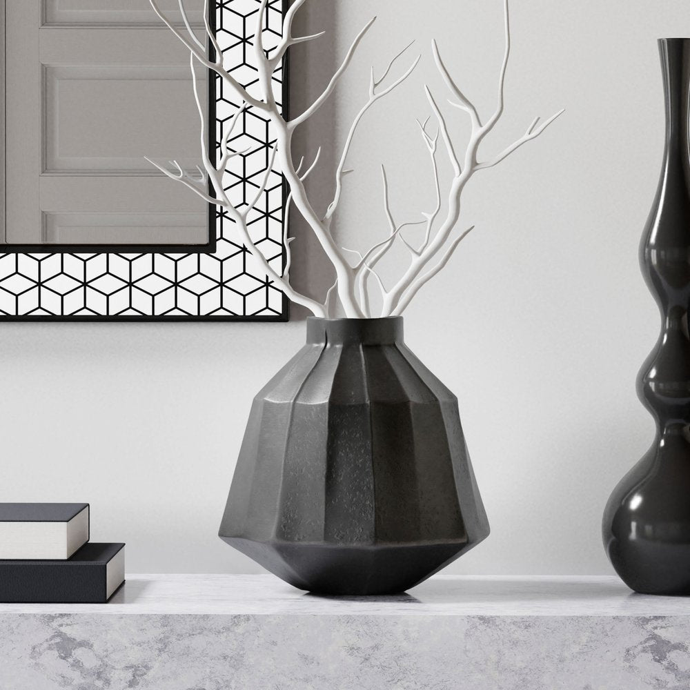 11" Gray Geometric Round Aluminum Table Vase HomeRoots